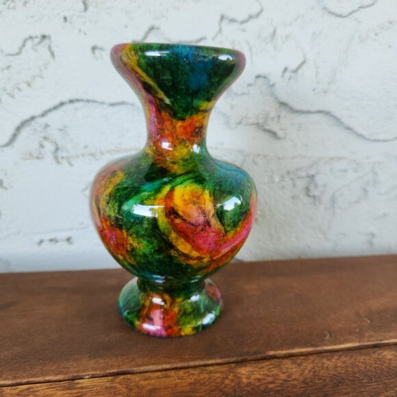 Natural Seven Colors Jade Vase, Hand-Carved Stone Vase, Taiwan 5.5", 818g - Picture 4 of 9